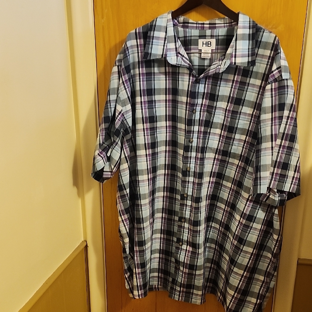 HB purple And Multi Color Plaid Pocket Collar Mens Shirt Size 4XLT